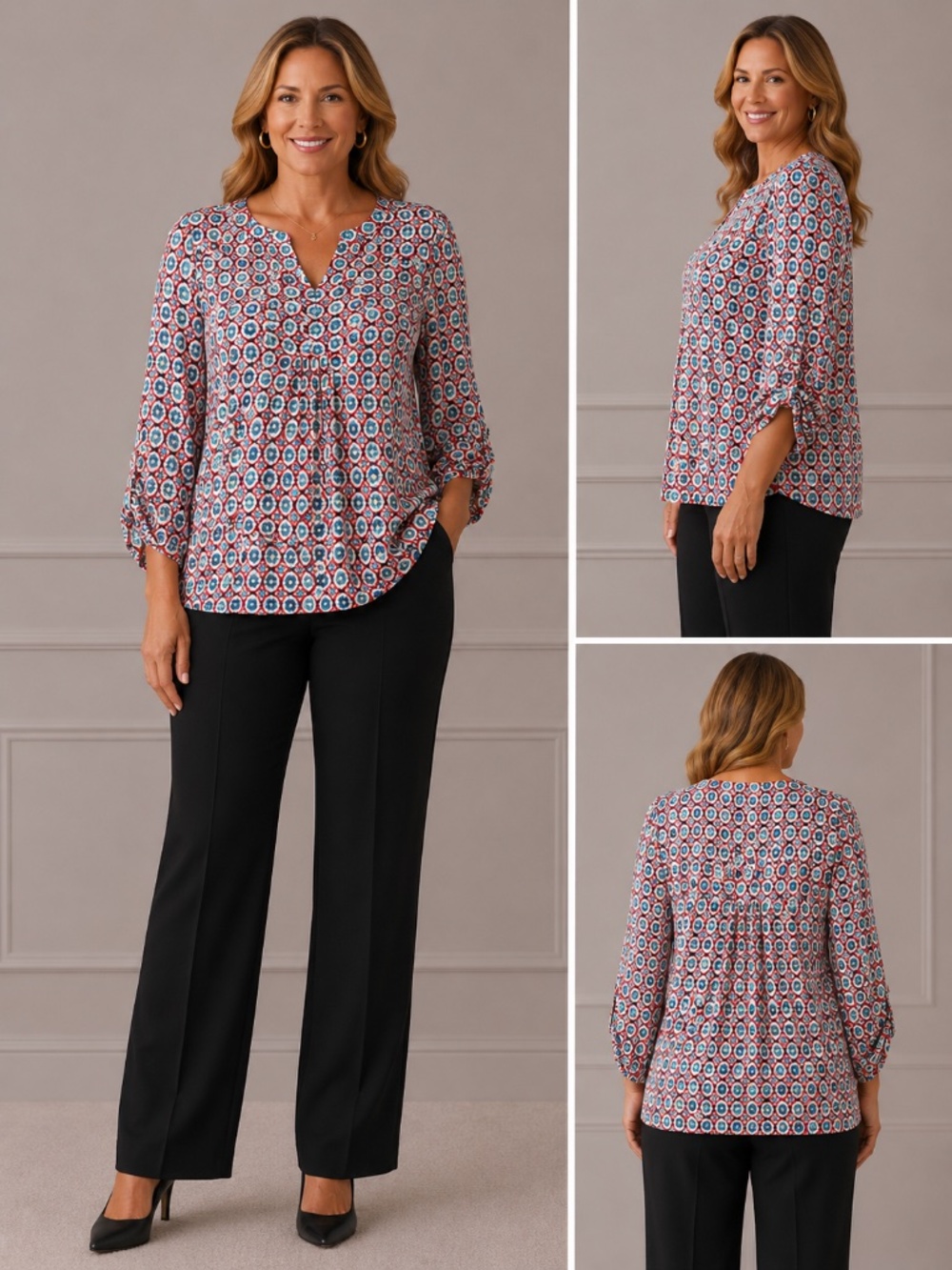 Ruby Rd Woman 2X Colorful Medallion Print V-Neck Tunic Top